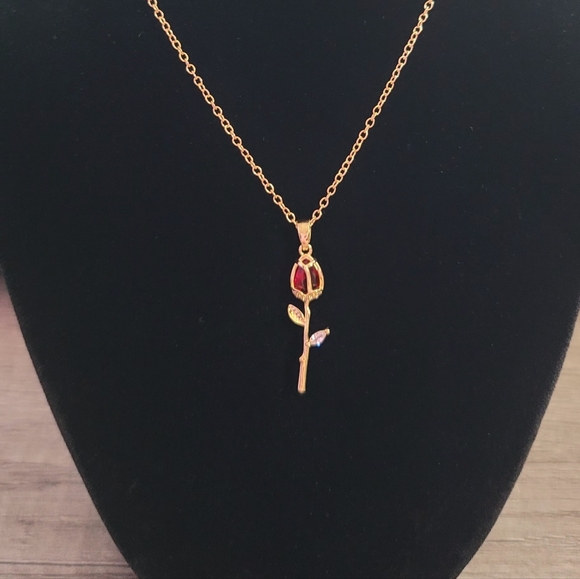 Jewelry - Gold Plated Rose Pendant Handmade Necklace 16" -18" Chain Adjustable